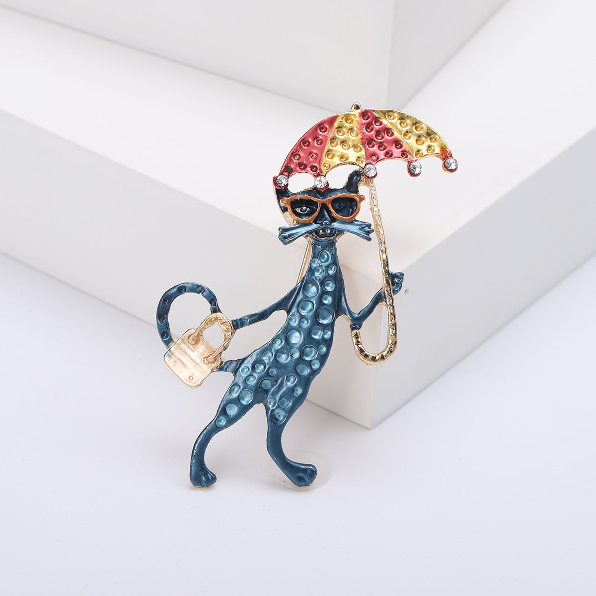 Alloy Dripping Kitten Umbrella Brooch