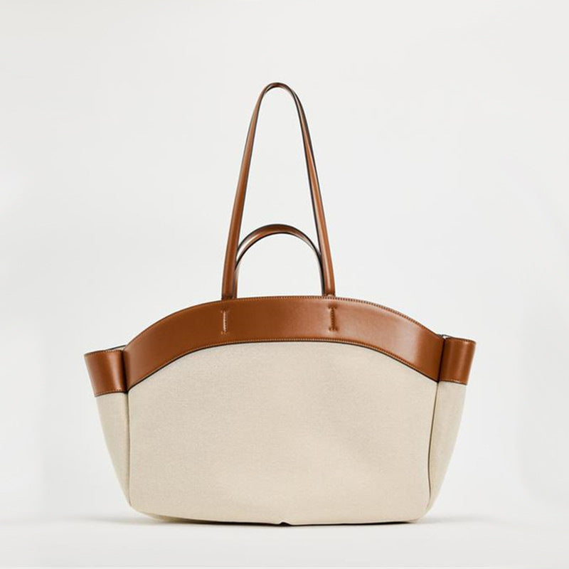 Women's Fashion Stitching Large Capacity Canvas Bag