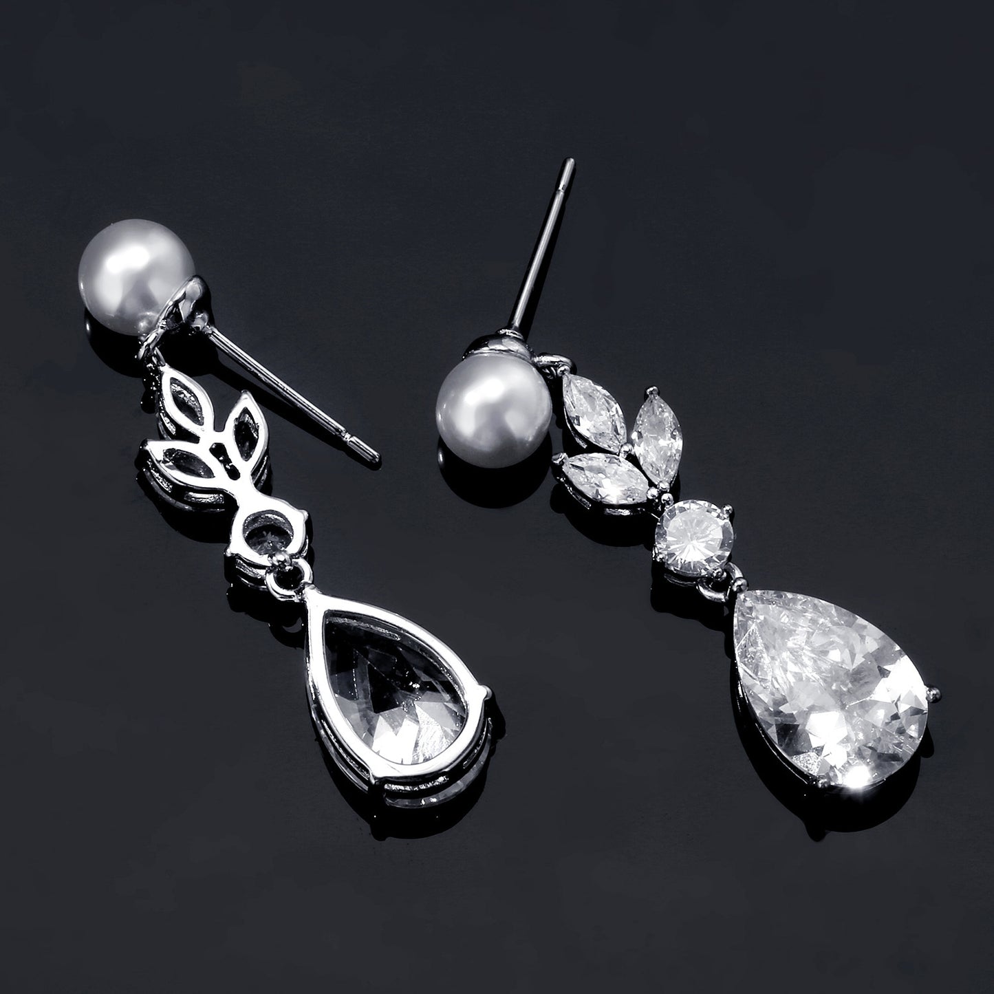 Fashion Leaves Zircon Water Drop Earrings