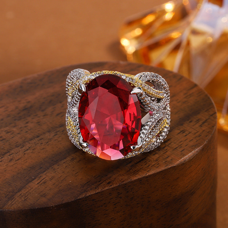 Simple Elegant Inlaid Ruby Full Diamond Ring
