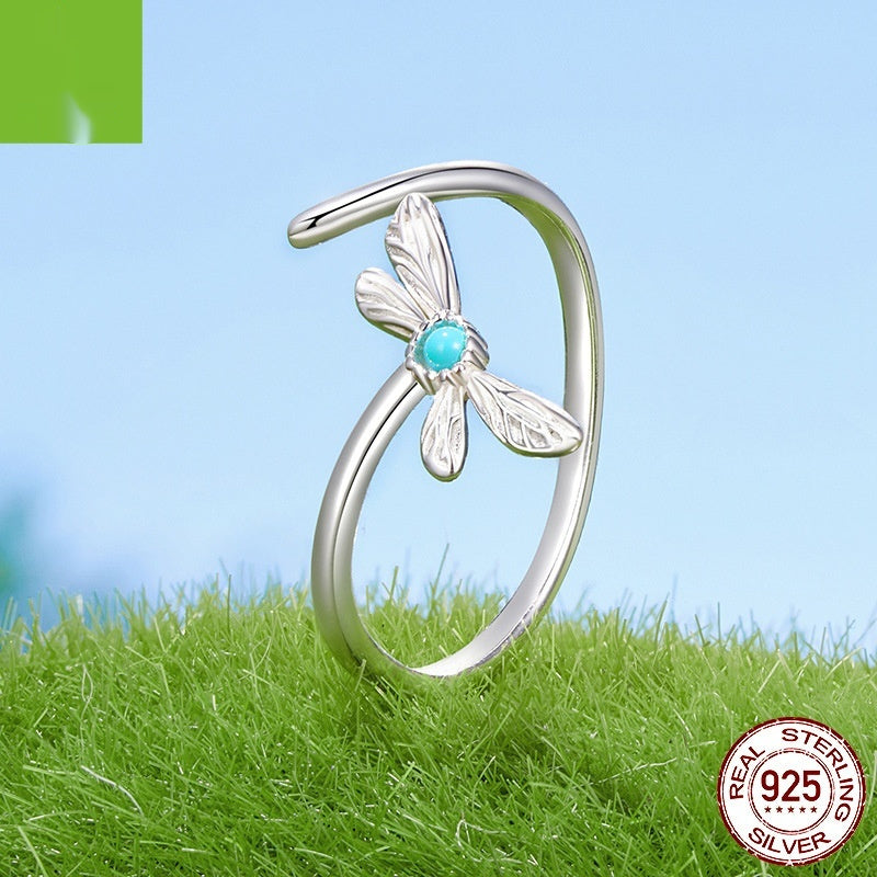 Personalized Simple Turquoise Dragonfly Ring