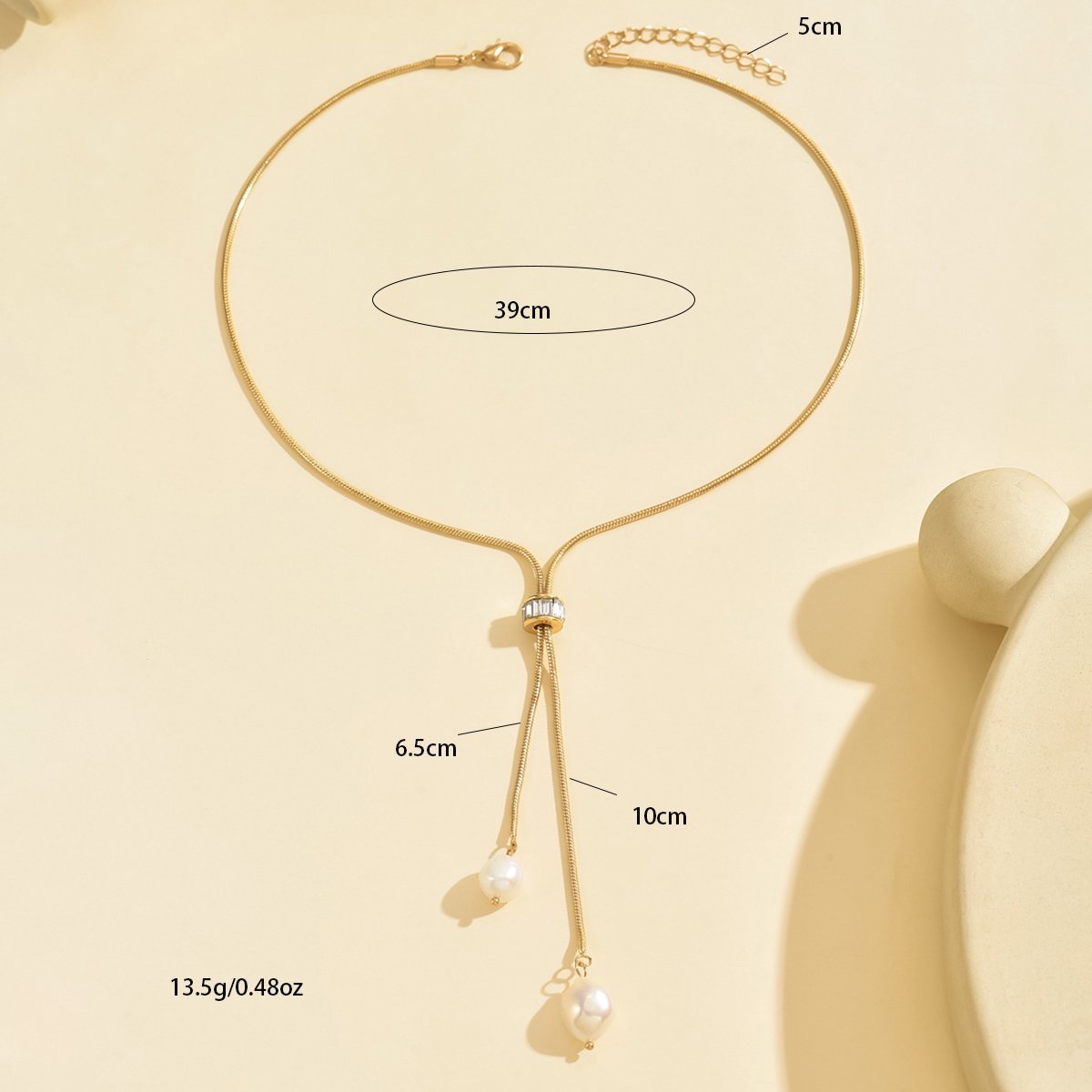 Elegant Gold Pearl Pendant Necklace With Adjustable Length