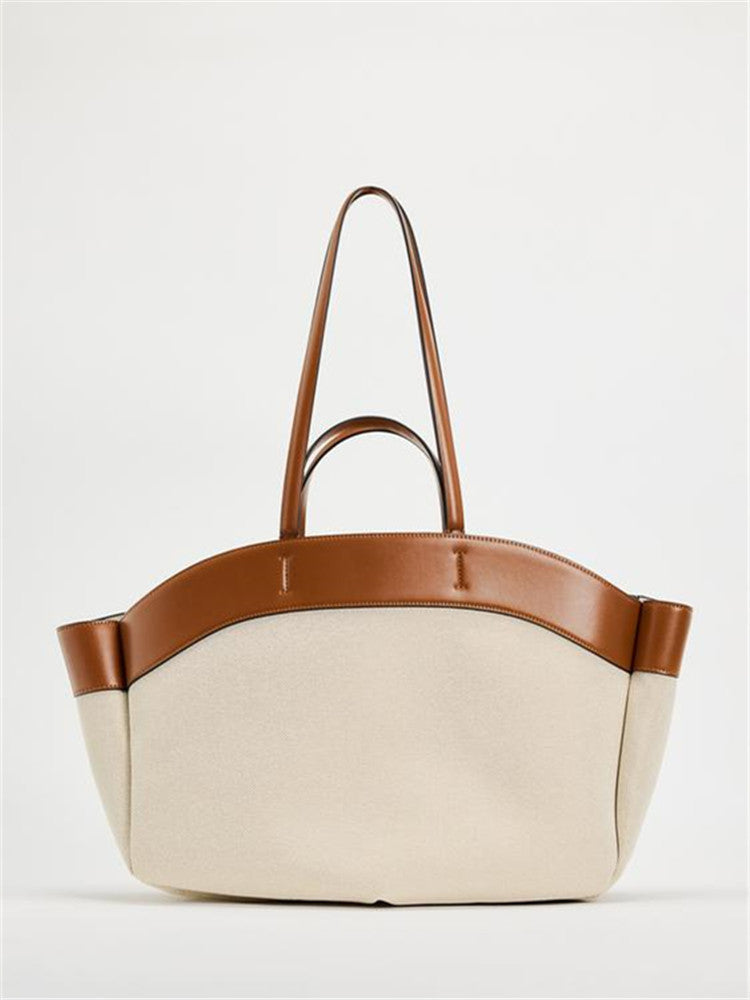 Women's Fashion Stitching Large Capacity Canvas Bag