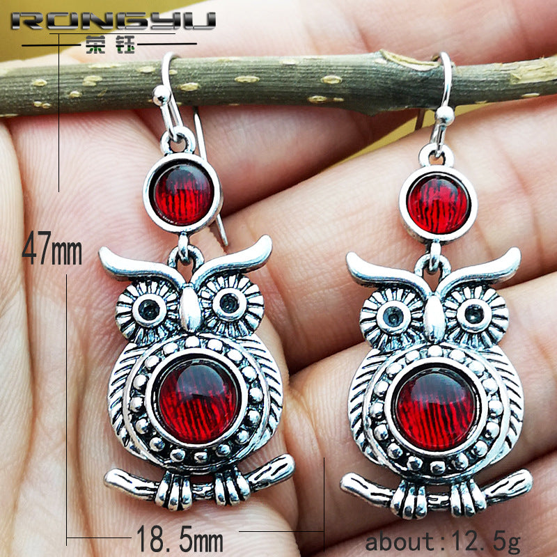 Lace Ruby And Owl Earrings