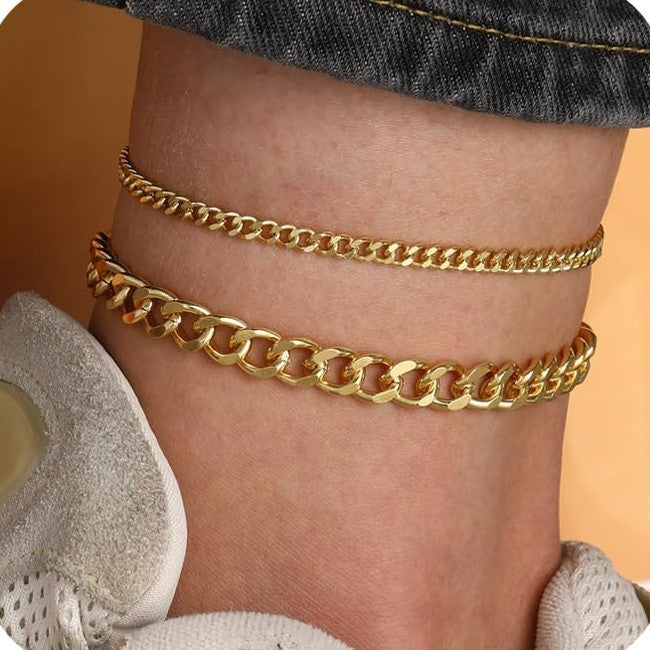 18K Gold Bold Cuban Link Chain Anklet Grinding Chain