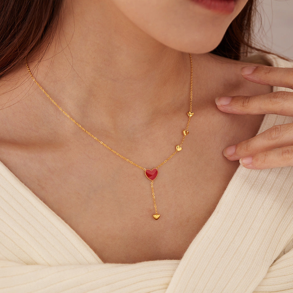 Female Niche Design Red Dripping Heart Necklace