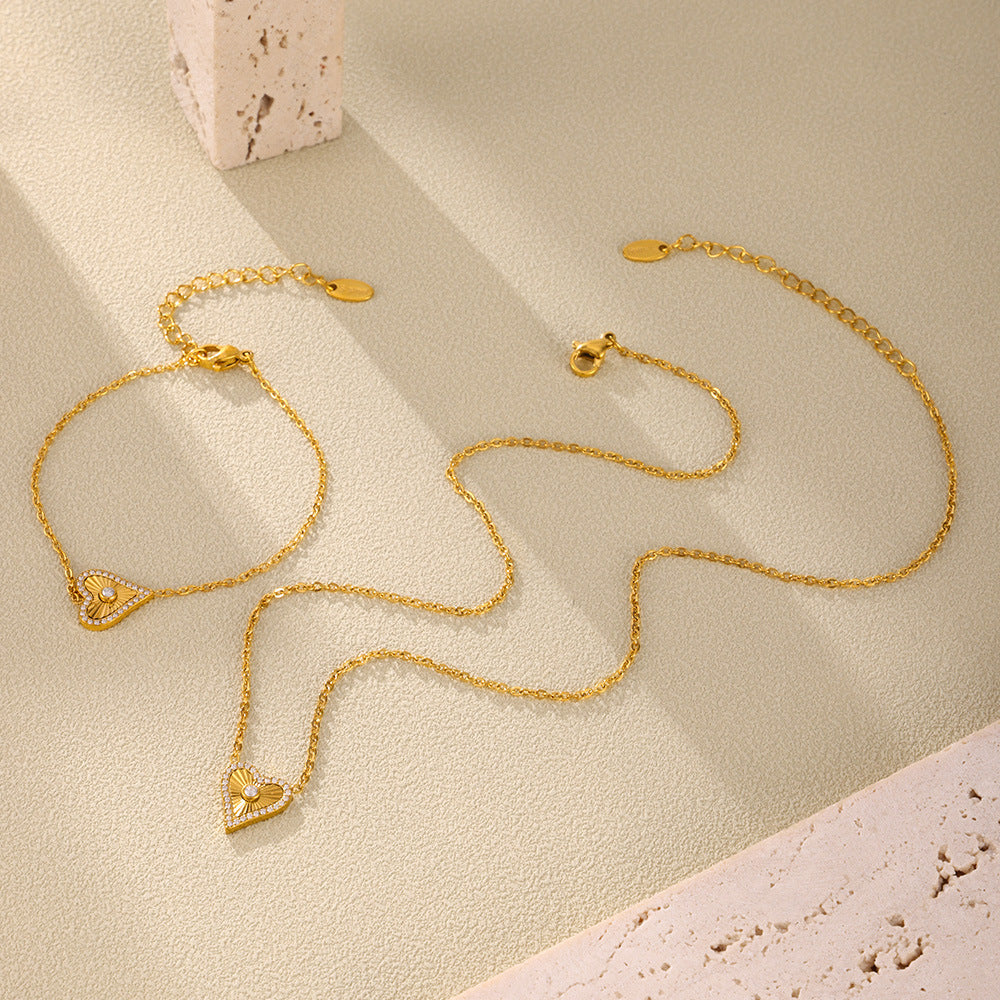Double-layer Flower-picking Heart-shaped Diamond Top Chain Necklace