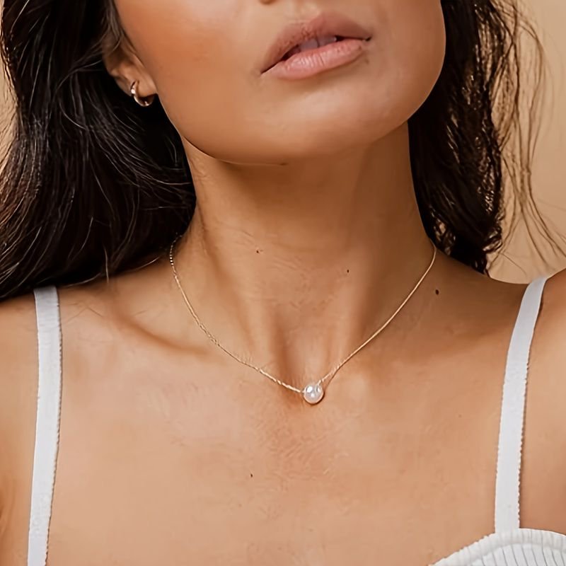 Selected AAA- Freshwater Cultured Solitaire Pearl Necklace Pendant -Women's Gold Necklace