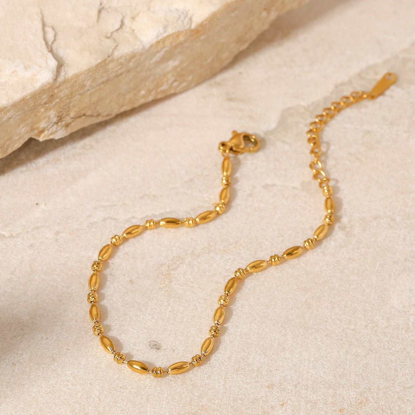 Women's Bracelet 18K Gold Oval Bead Bracelet