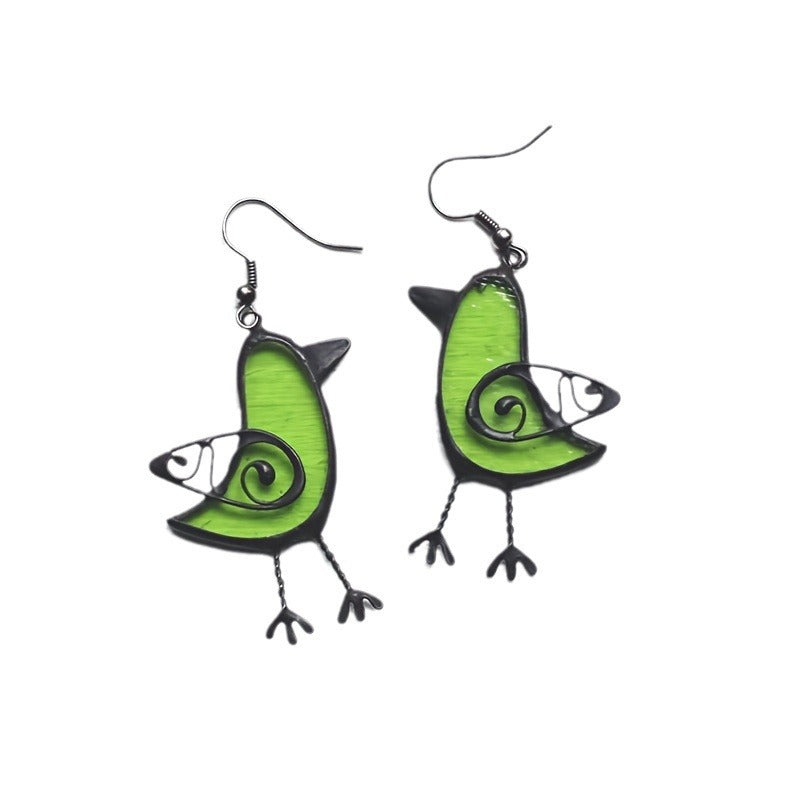 Unique Green Bird Drop Earrings