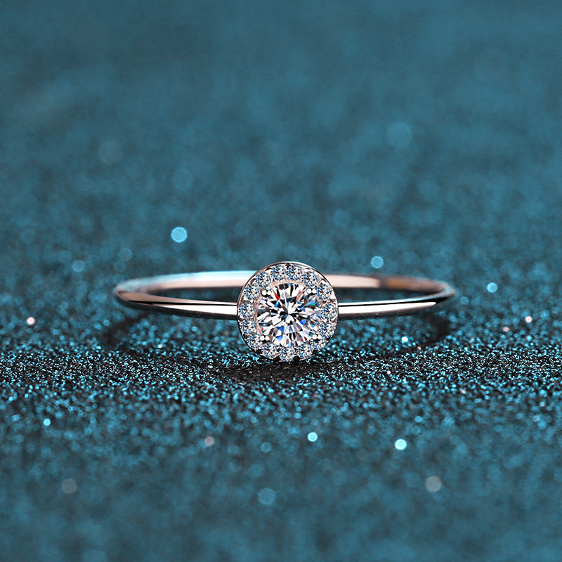 Sterling Silver Gold Plated Moissanite Round Bag Ring