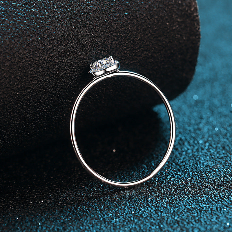 Sterling Silver Gold Plated Moissanite Round Bag Ring