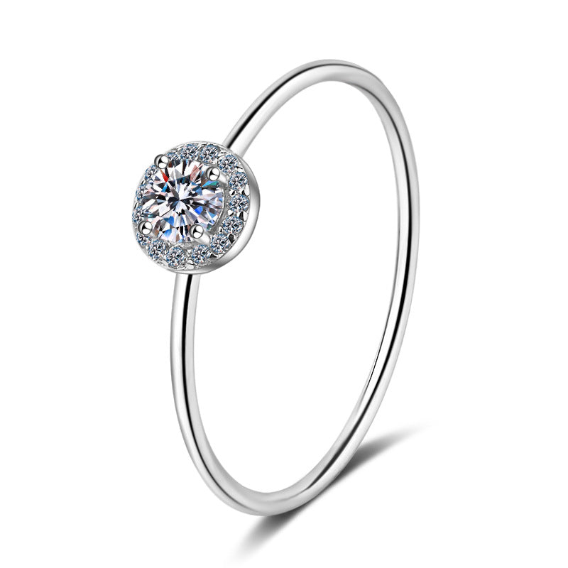 Sterling Silver Gold Plated Moissanite Round Bag Ring