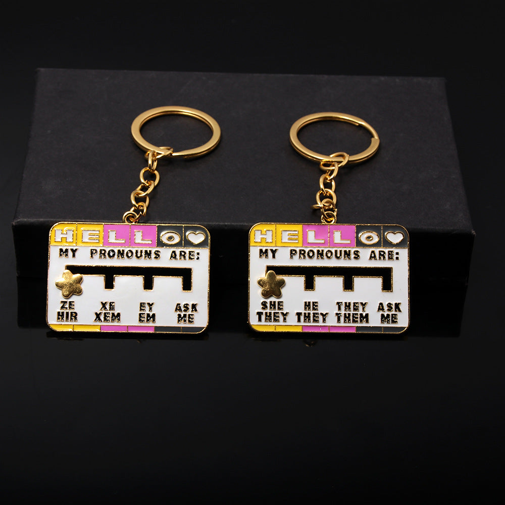 My Social Pronoun Sliding Selection Cartoon Brooch Metal Keychains