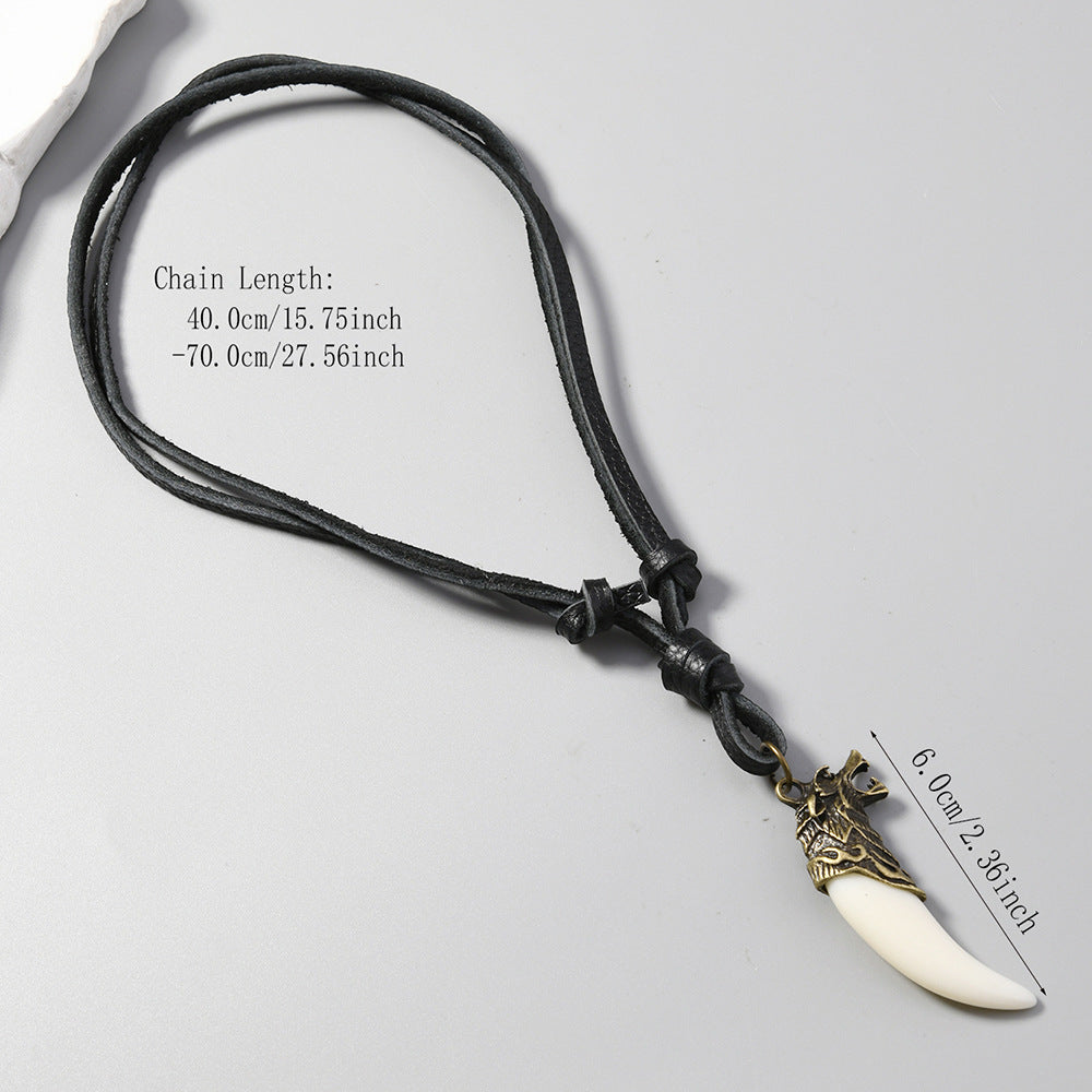 Simple And Adjustable Creative Vintage Wolf Tooth Cowhide Necklace