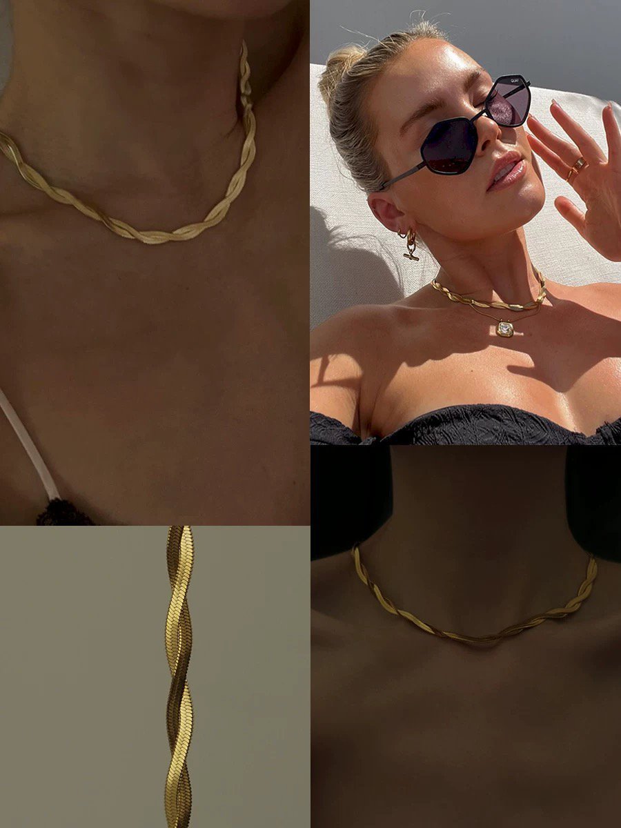 Elegant Gold-Tone Twisted Chain Choker Necklace