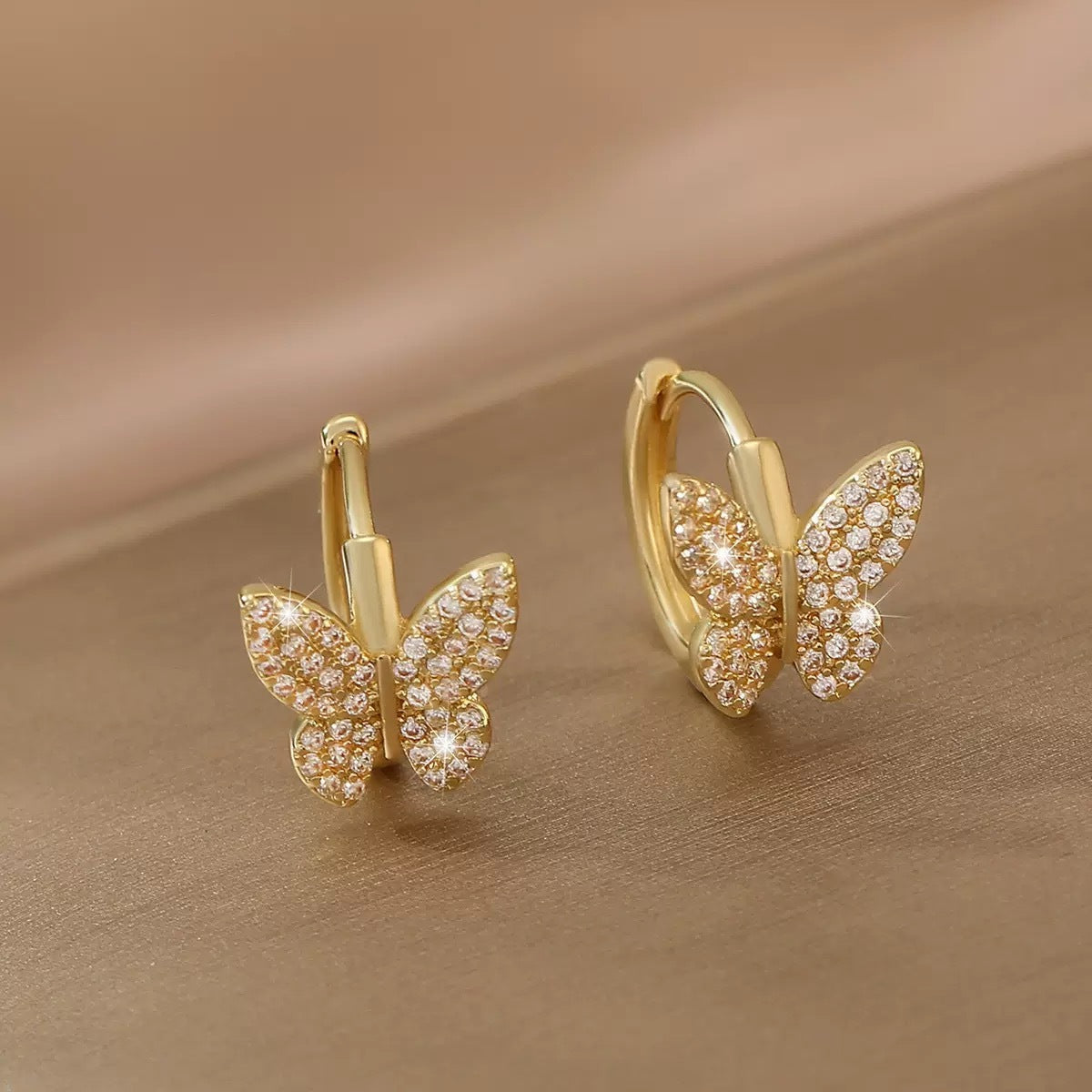 Copper Inlaid Zirconium Butterfly Earrings