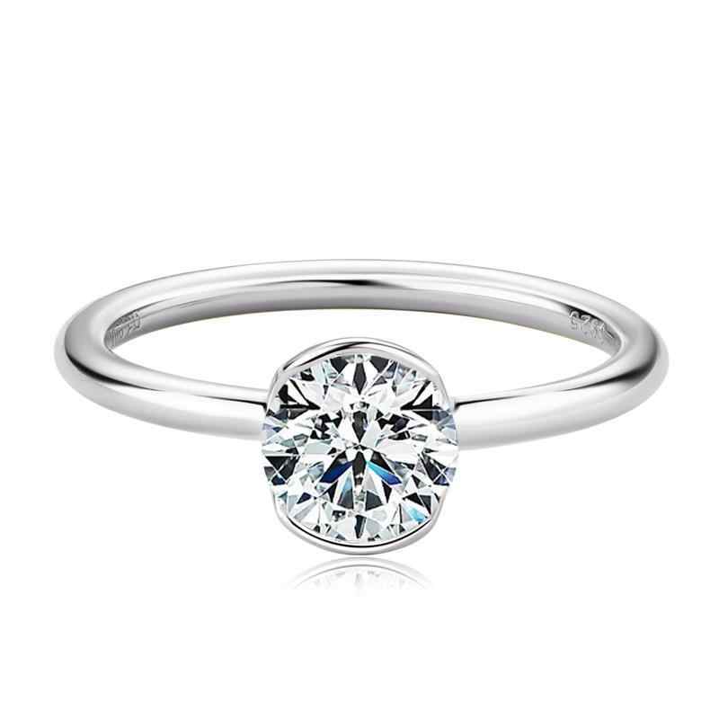 S925 Sterling Silver Plated 18K Gold Single Diamond Moissanite Ring