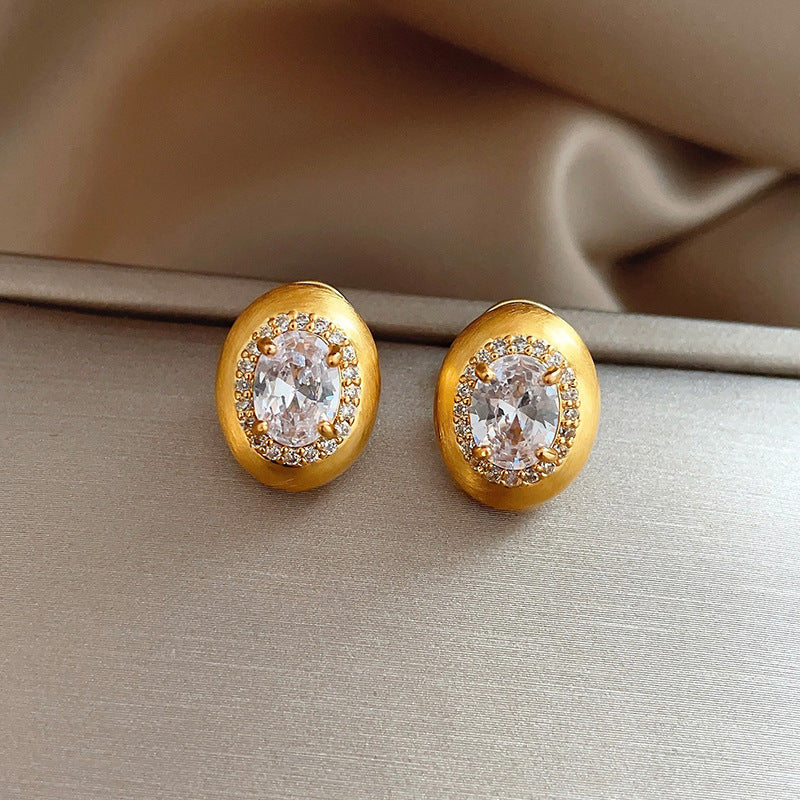 Simple Gold Brushed Zircon Stud Earrings