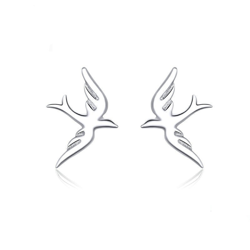 Bissal Stud Sterling Silver Spring Swallow Earrings