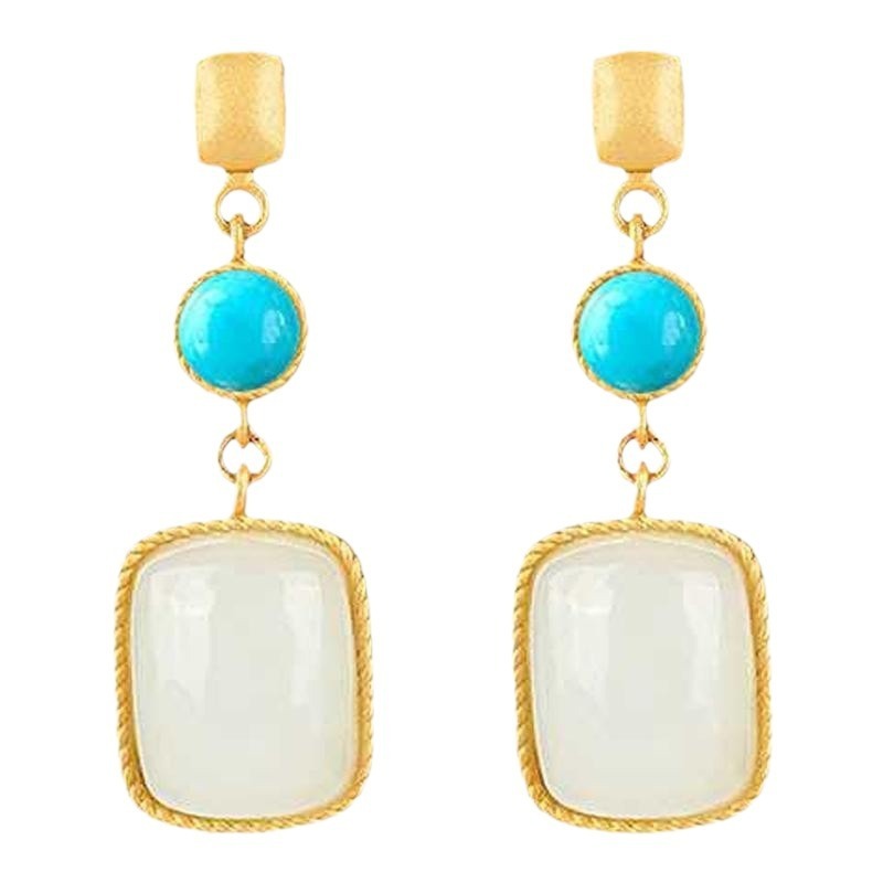 Square Hetian Jade Earrings Women
