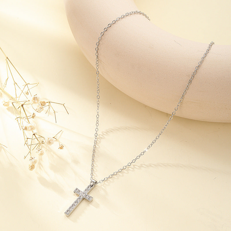 Men's And Women's Classic Accessories Diamond Cross Necklace
