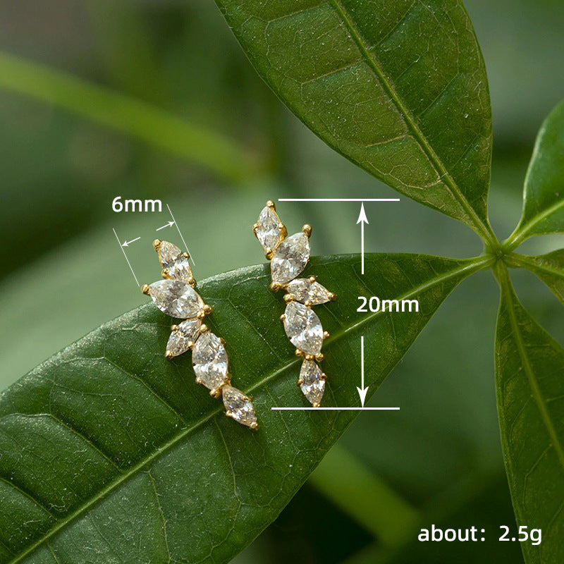 Micro Inlaid Zircon Olive Branch Leaves Ear Studs