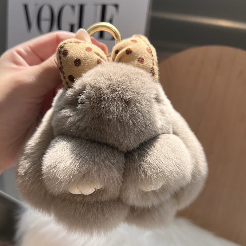 Cute Real Rex Rabbit Hair Bow Bunny Keychain