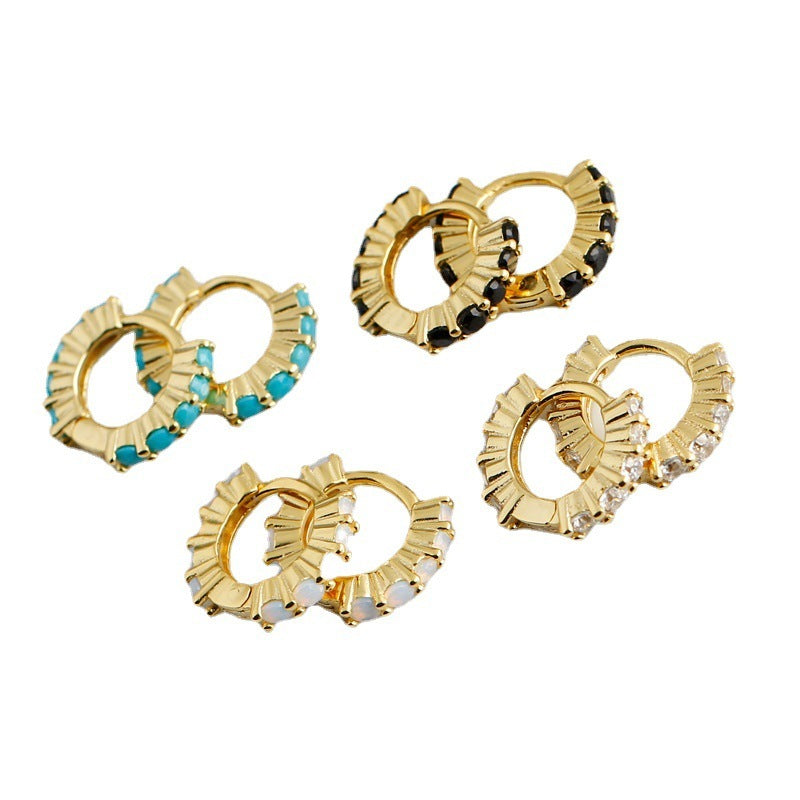 Circle-shaped Diamond Colorful Crystals Opal Zircon S925 Sterling Silver Earrings