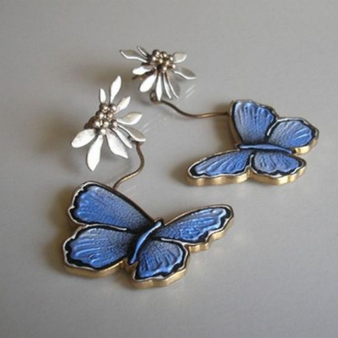 Epoxy Butterfly And Flower Popular Retro Imitation Thai Silver Earrings