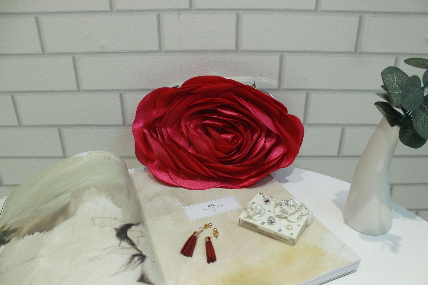 Women's Satin Flower Clutch