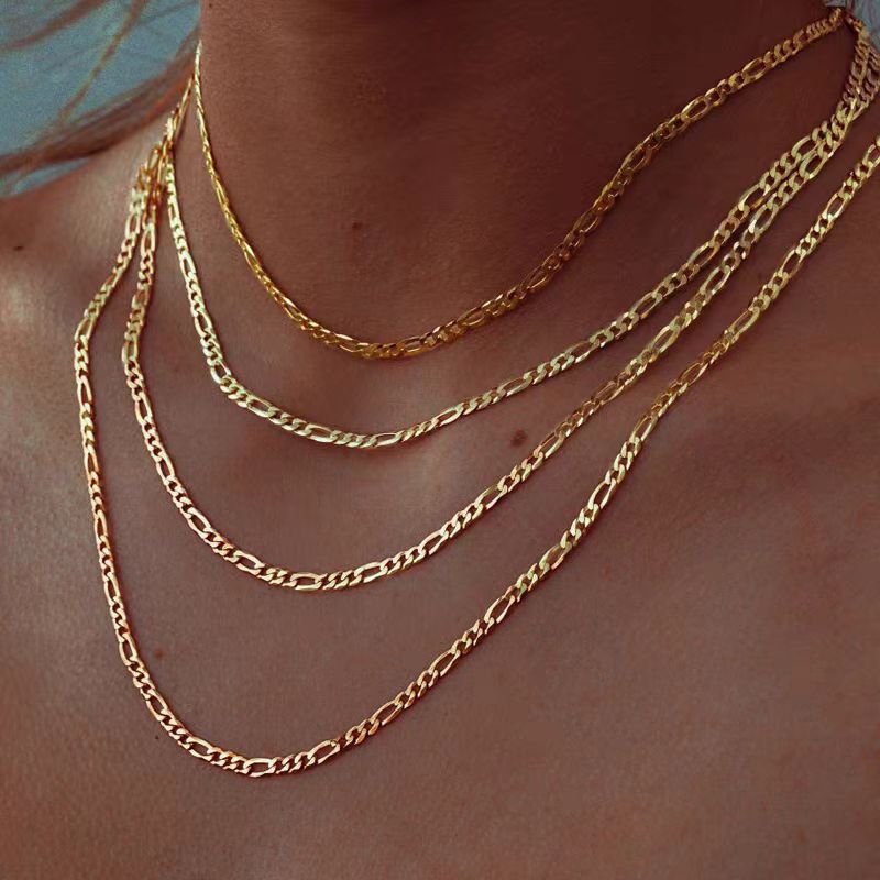 Plain Chain Folding Minimalist Stainless Steel Exquisite Single Layer Mixed Flat Necklace
