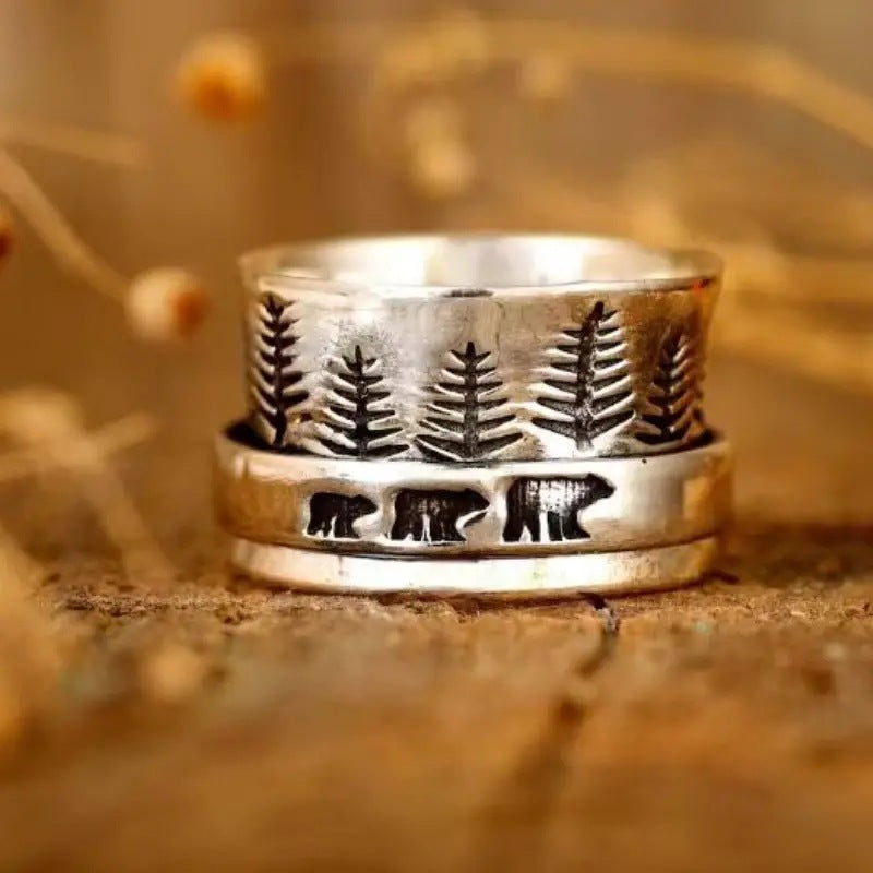 Silver Elephant And Forest Ring