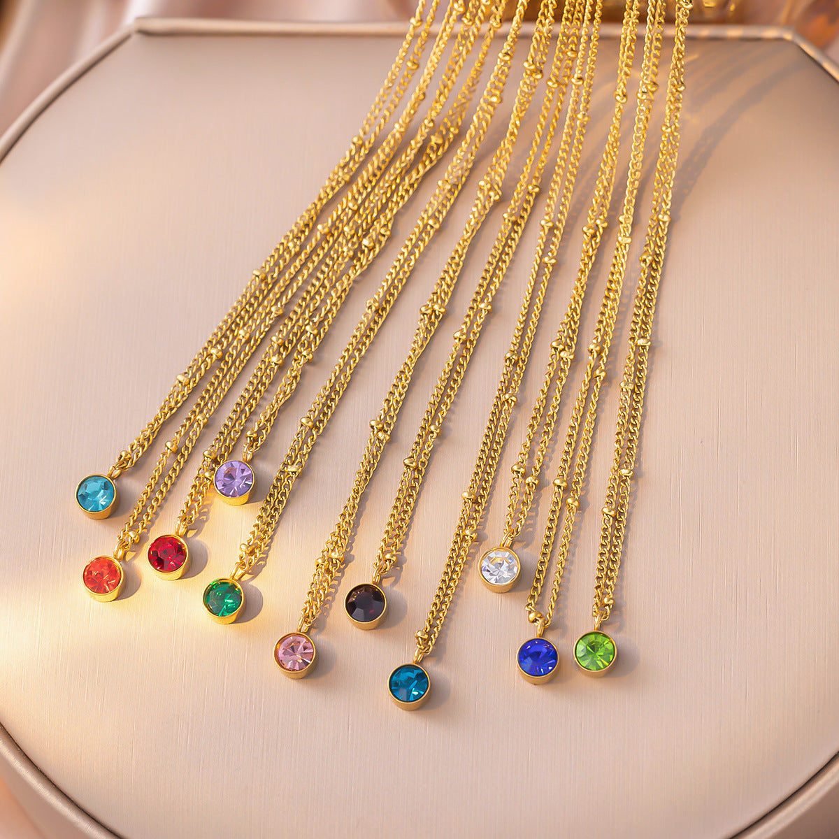Birth Stones Titanium Steel Necklace