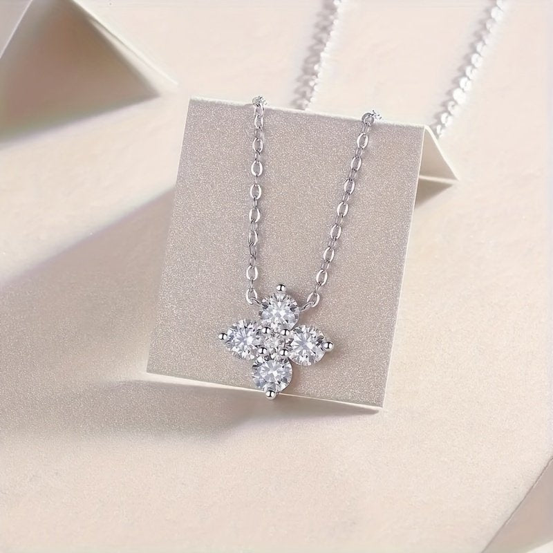 Charles & Colvard Sterling Silver 4mm Round Moissanite Floral Necklace 0.92ct Dewdrop