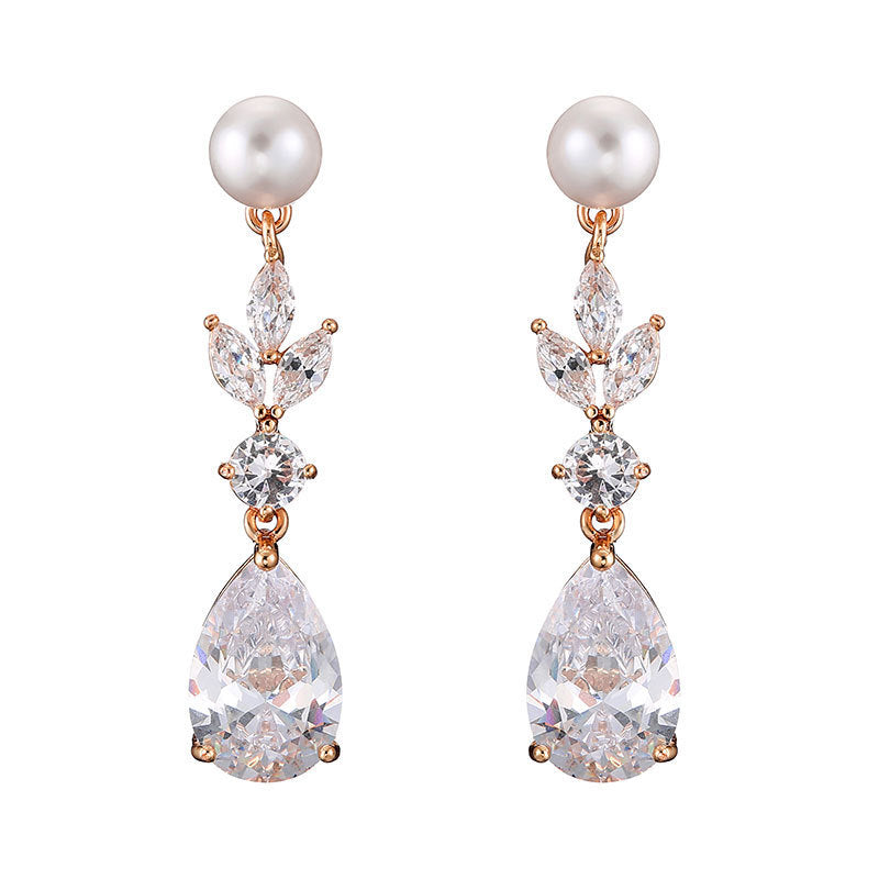 Fashion Leaves Zircon Water Drop Earrings