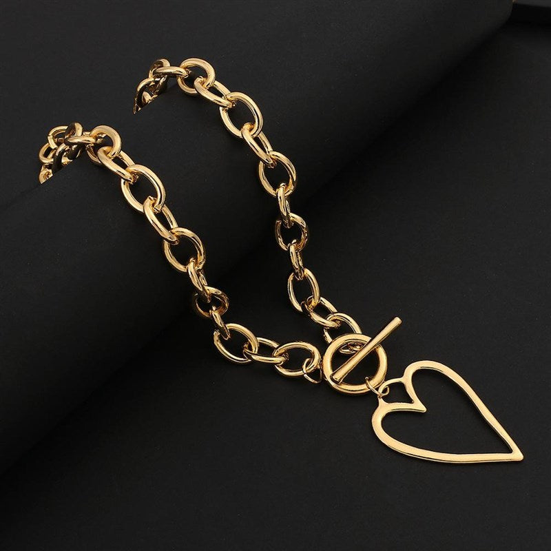 Stainless Steel Women's Necklace Punk Gold Hollow Heart Pendant