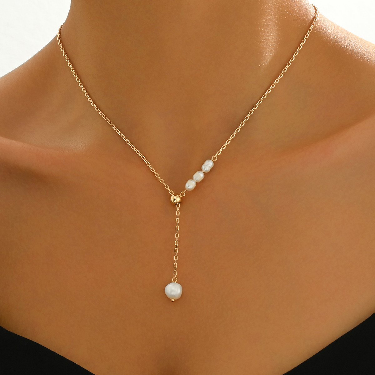 Elegant Gold-Tone Pearl Drop Necklace