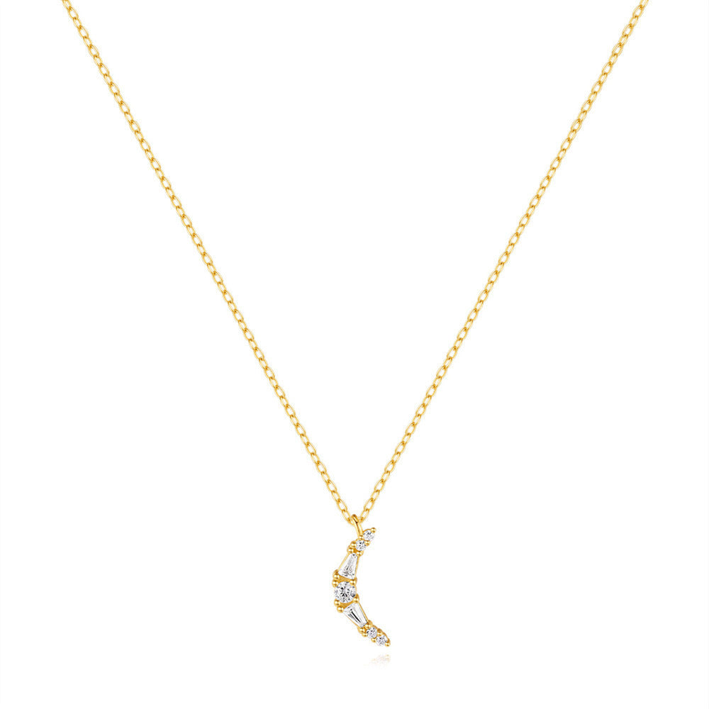 Sterling Silver Crescent Zircon Geometric Diamond Inlaid Clavicle Chain Necklace