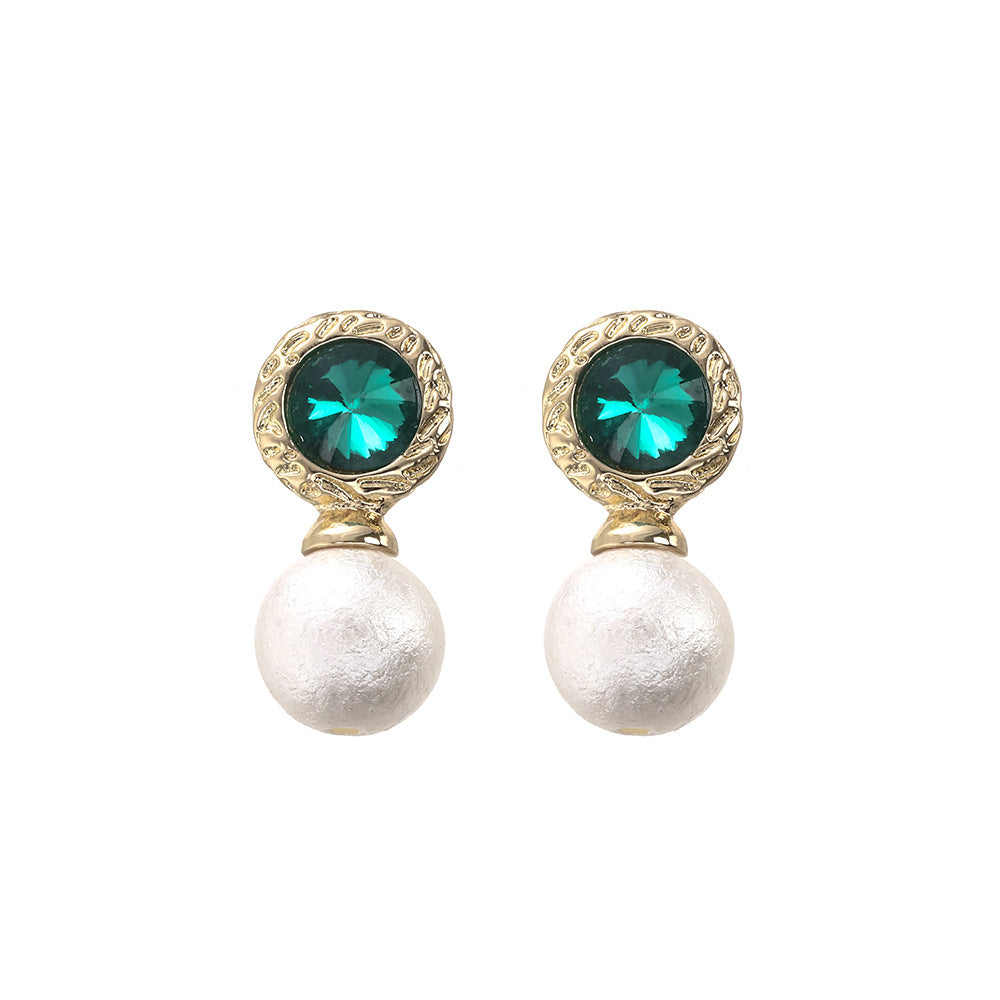 Emerald Rhinestone Pearl Stud Earrings