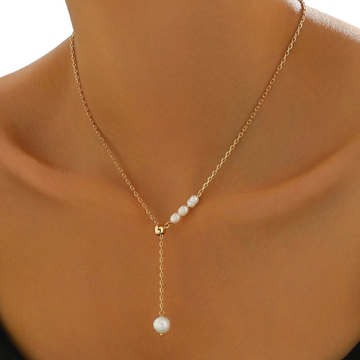 Elegant Gold-Tone Pearl Drop Necklace