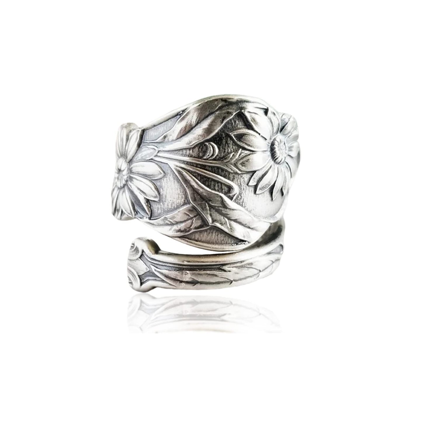 Carved Sunflower Retro Magnificent Open End Adjustable Ring