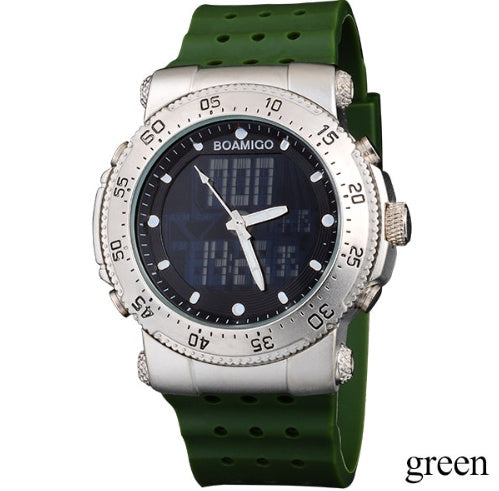 waterproof double display military style silicone band watch