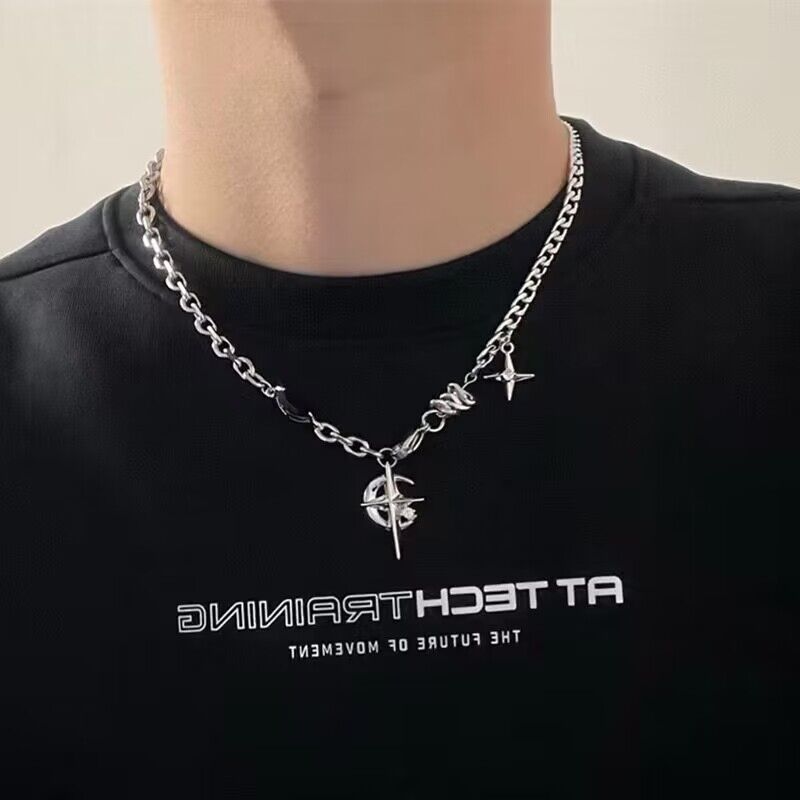 Titanium Steel Gem Eight-pointed Stars Clavicle Chain Necklace