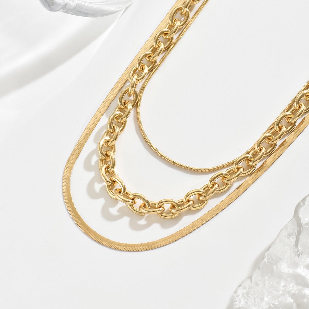 Stylish Gold Layered Chain Necklace Set