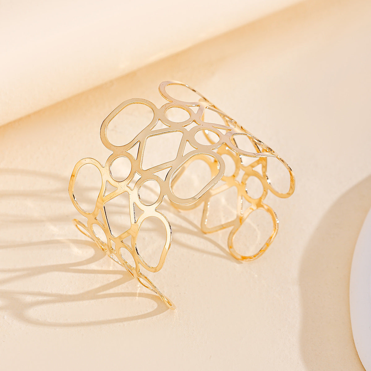 Glossy Alloy Hollowed-out Wide Surface Bracelet