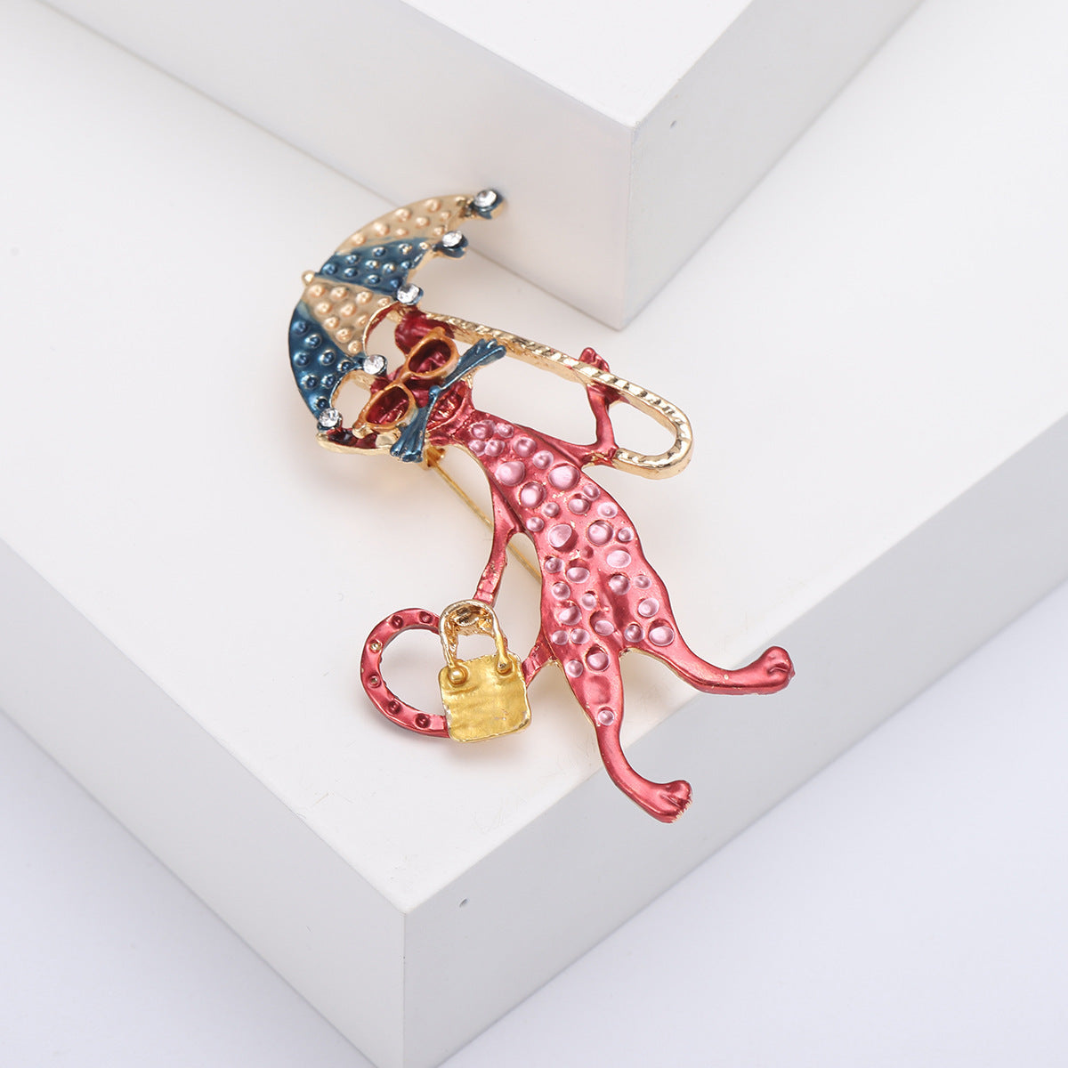 Alloy Dripping Kitten Umbrella Brooch