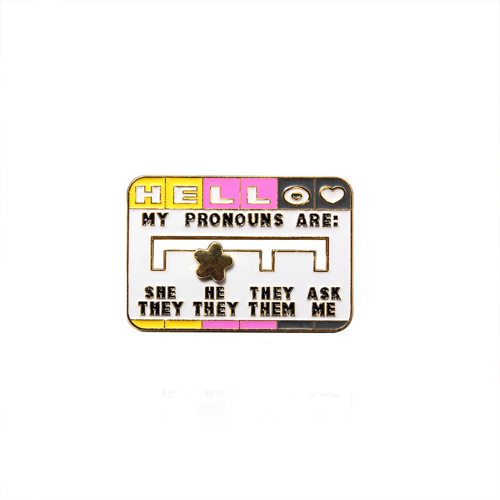 My Social Pronoun Sliding Selection Cartoon Brooch Metal Keychains
