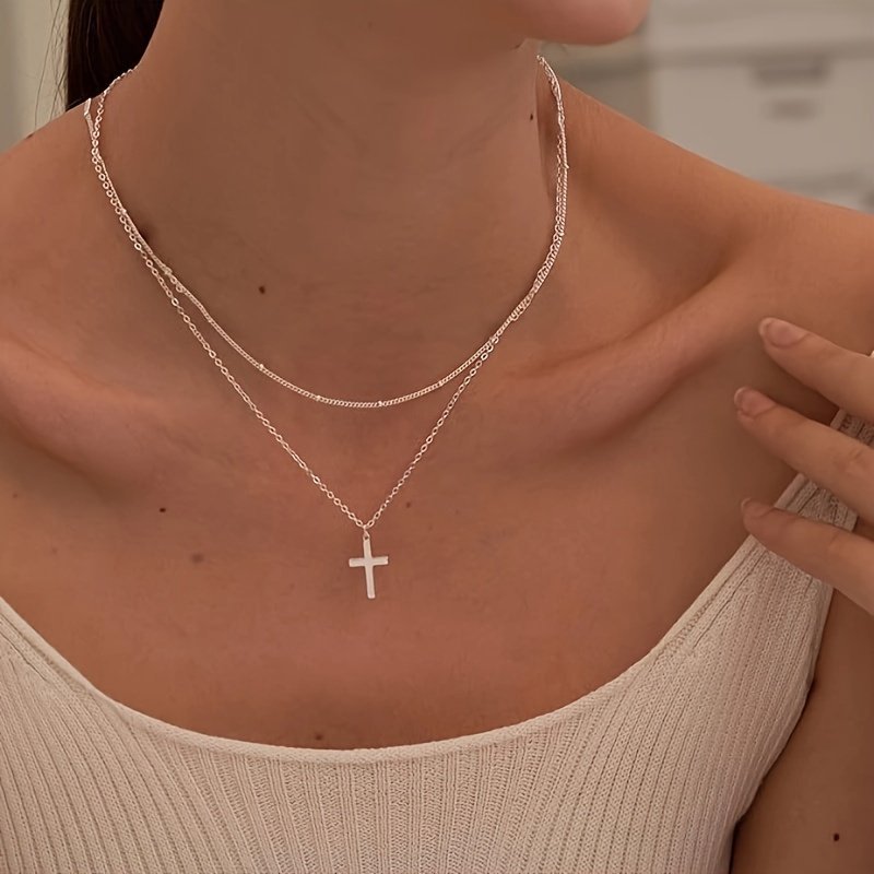 Women's Cross Necklace - 14K Silver Plated Cross Necklace