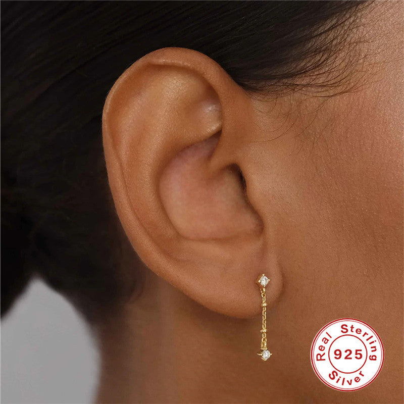 S925 Sterling Silver Tassel Diamond Temperamental Pearl Stud Earrings